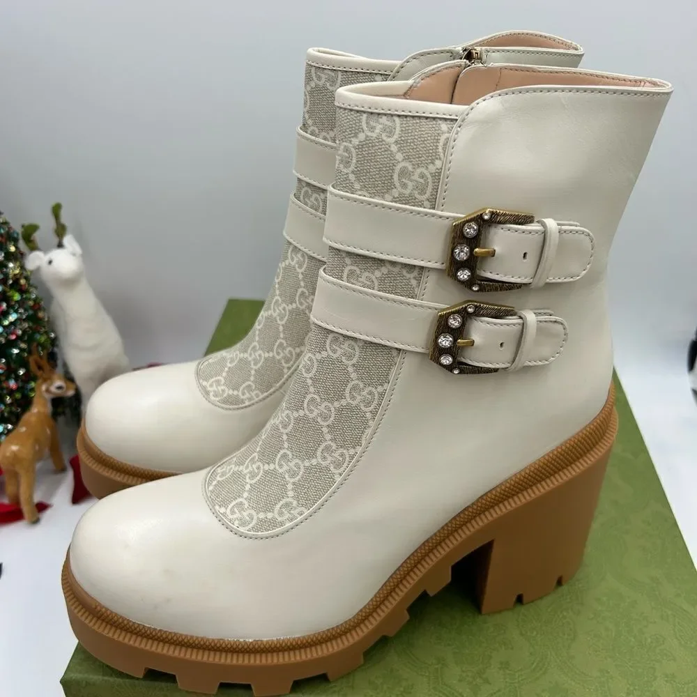 Women’s Gucci, GG Supreme lug sole  combat boots size 42 made in Italy - Picture 7 of 10